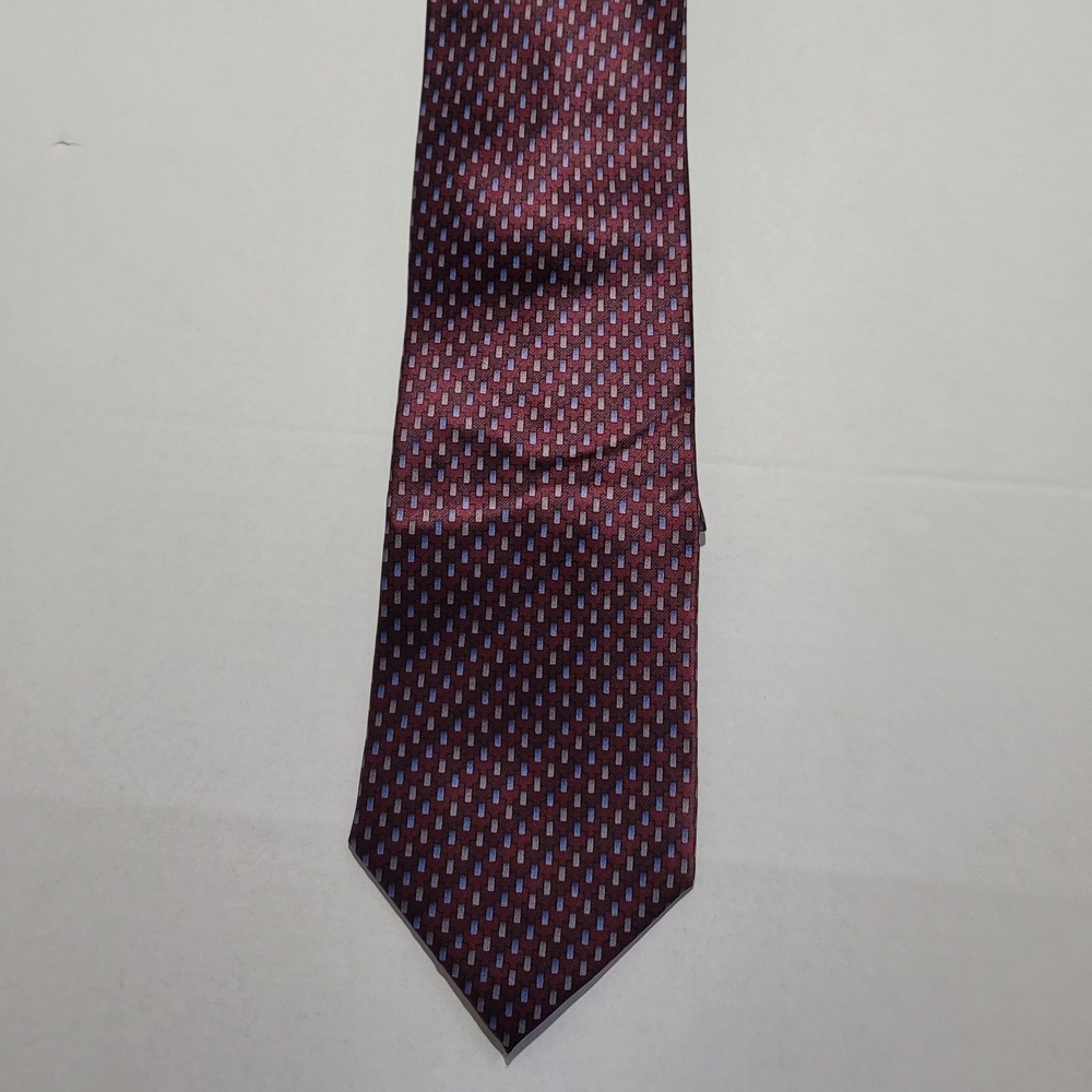 George Maroon Tie with Blue‎ & Gray Rectangles 100% Silk